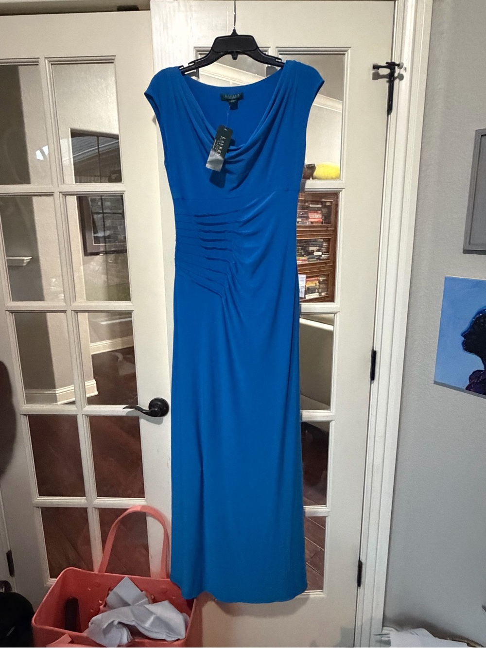 Ralph Lauren NWT 6 Cannes Blue Draped Neck Cap-Sleeve Maxi Dress